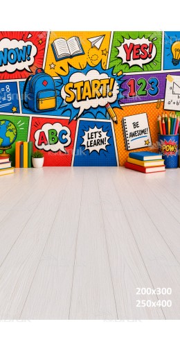 Tło fotograficzne „Komiksowa sala nauki – kolorowa edukacyjna energia” | 4172